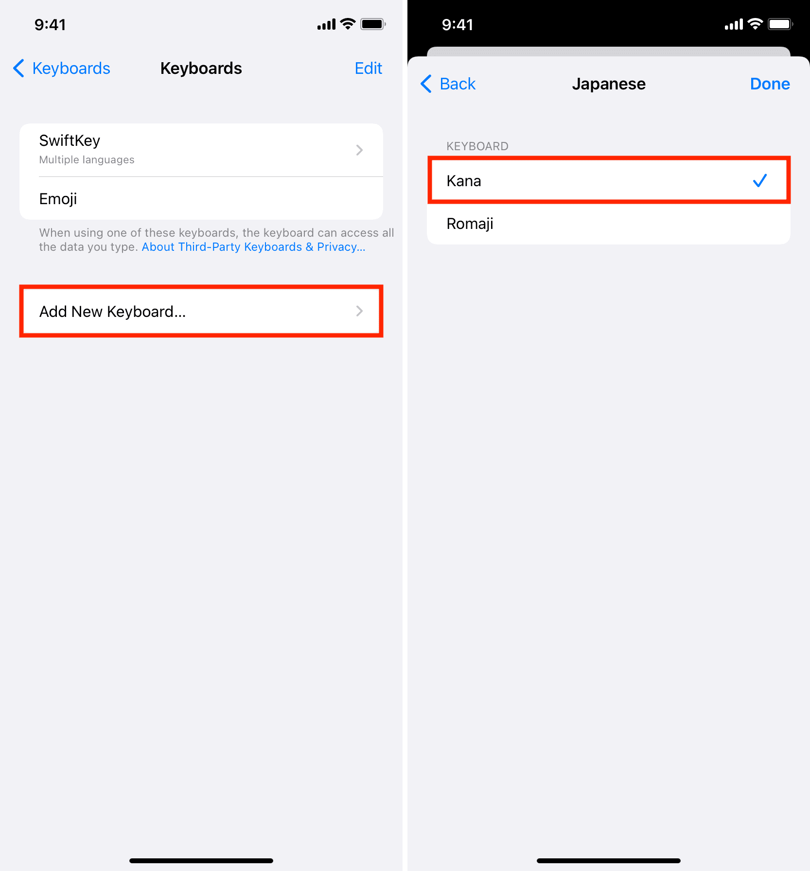 Aggiungi la tastiera giapponese Kana su iPhone